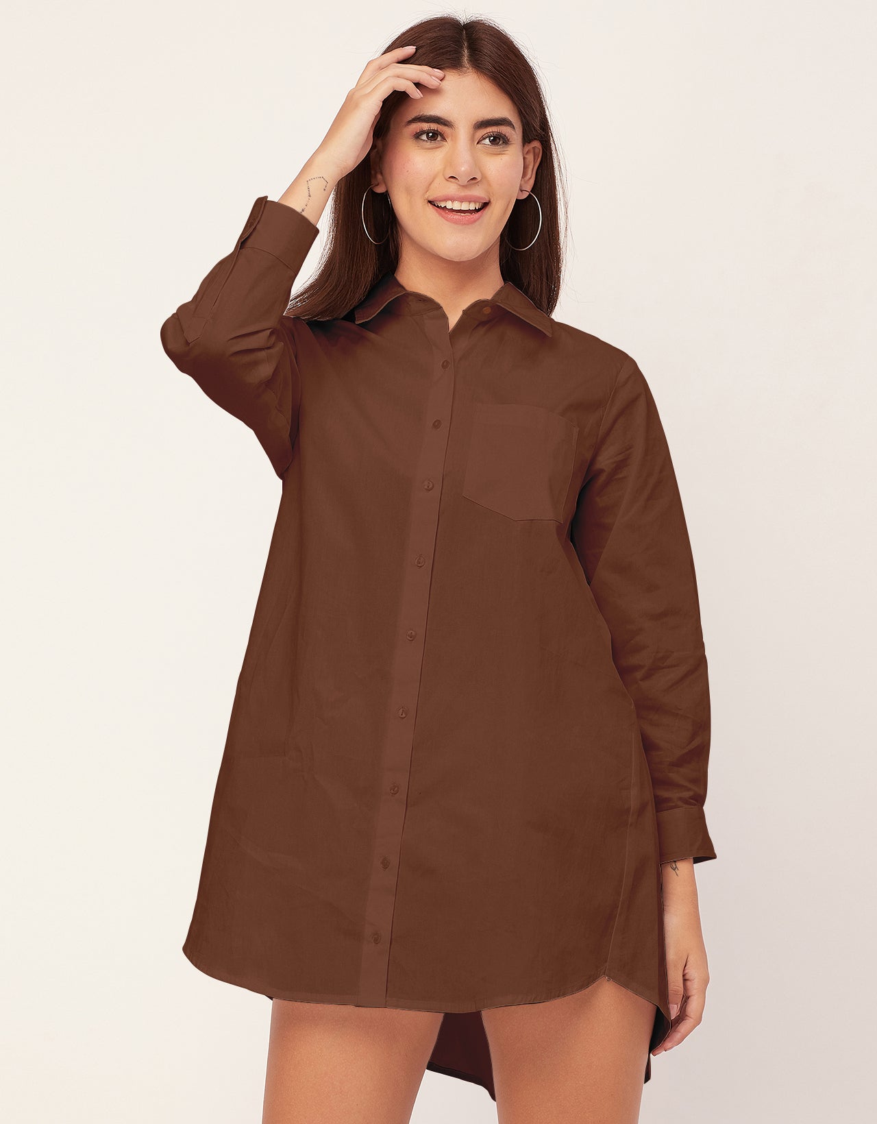 Women Classic Solid Cotton Shirt Dress