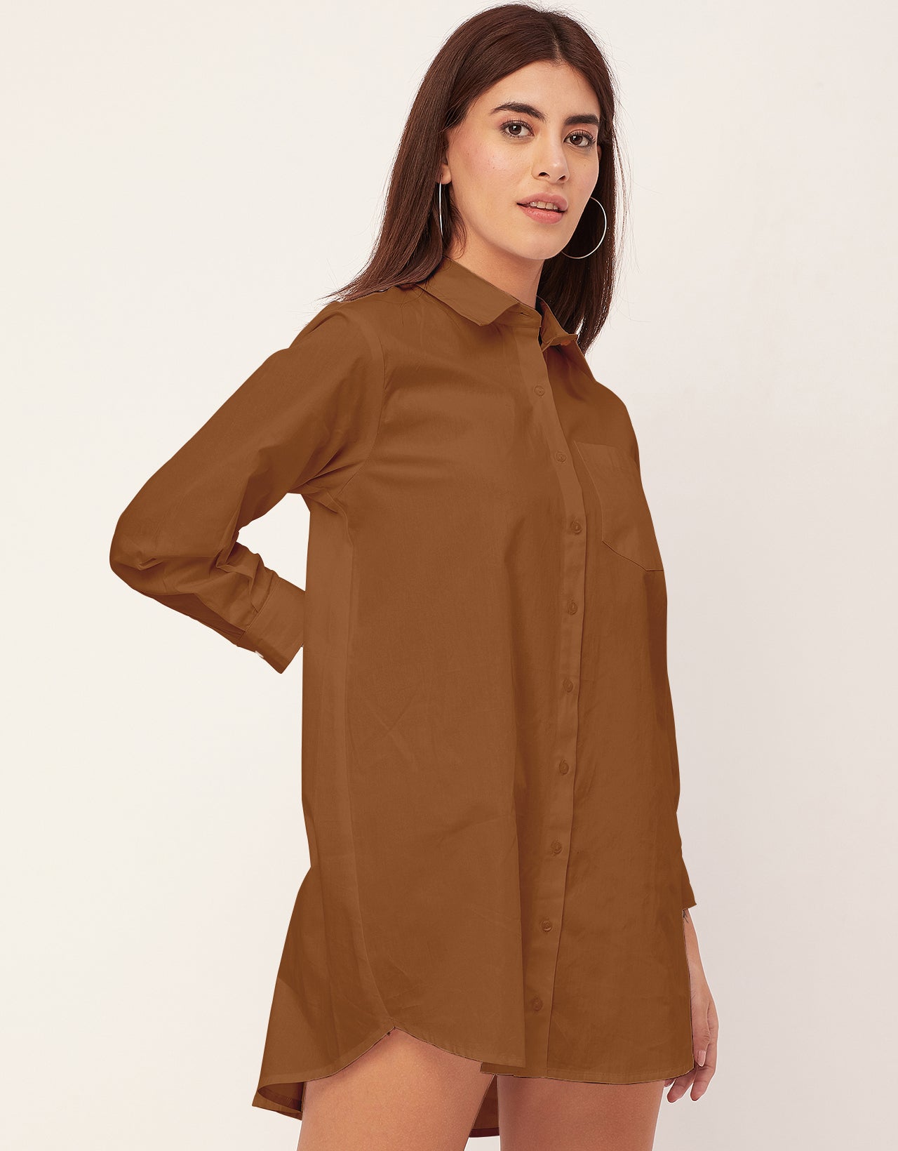 Women Classic Solid Cotton Shirt Dress