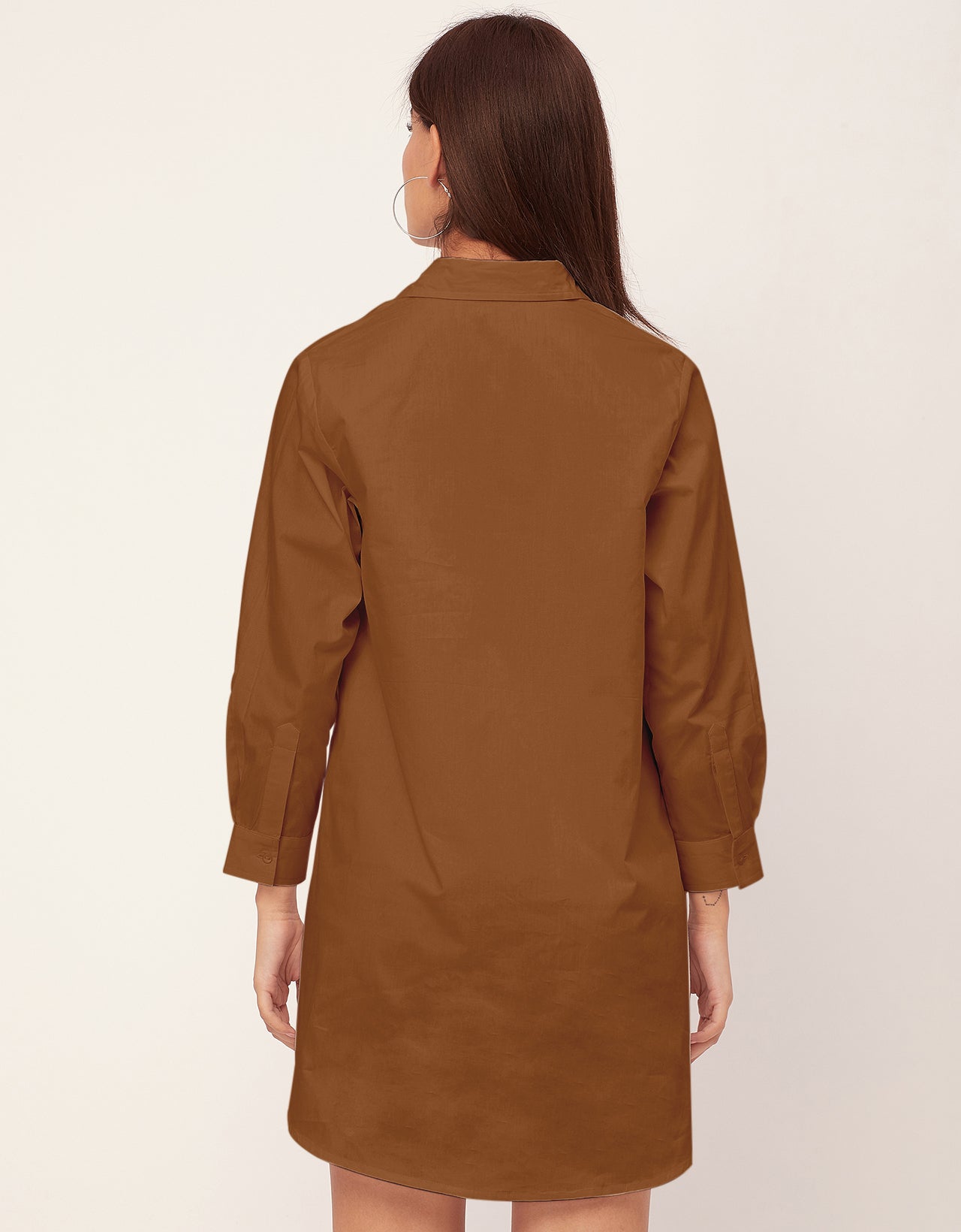 Women Classic Solid Cotton Shirt Dress