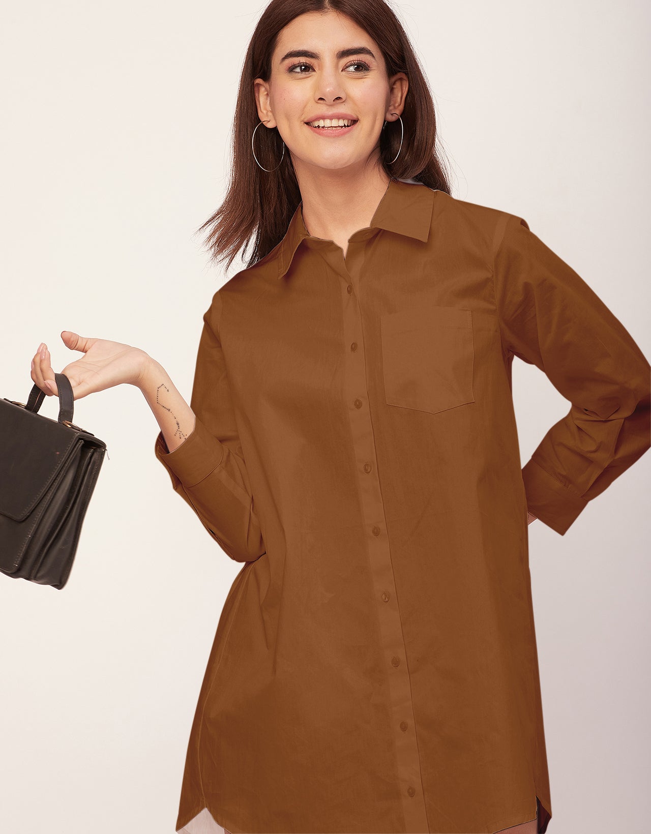 Women Classic Solid Cotton Shirt Dress
