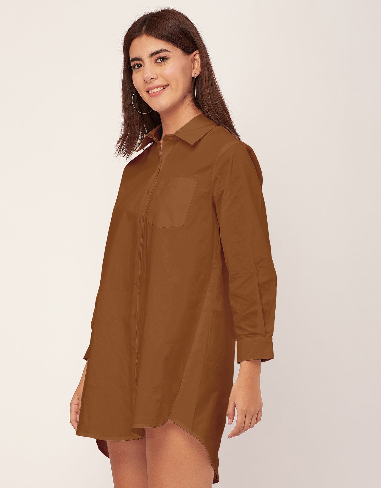 Women Classic Solid Cotton Shirt Dress