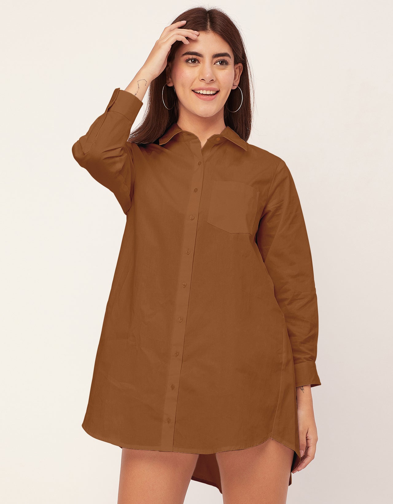 Women Classic Solid Cotton Shirt Dress