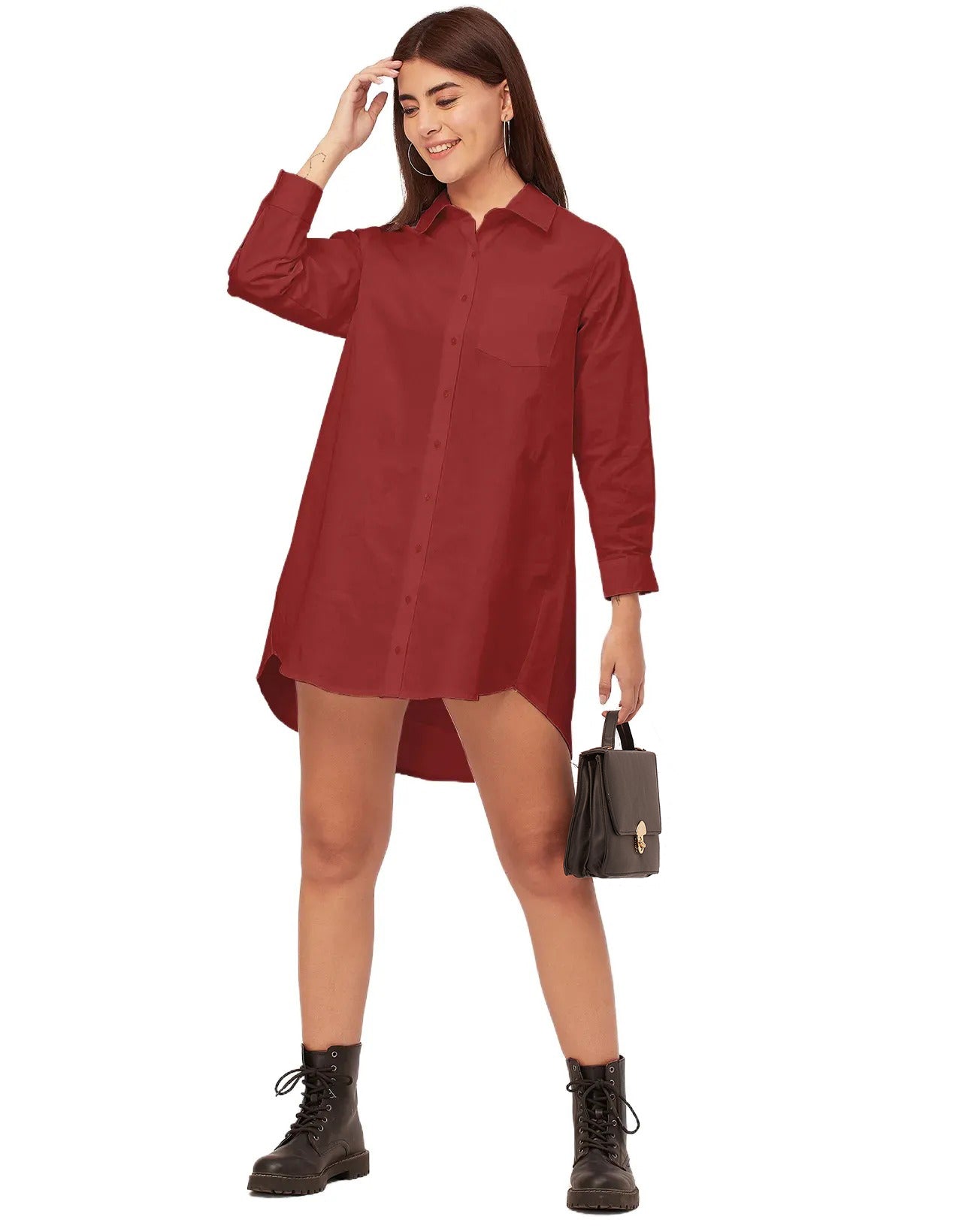 Women Classic Solid Cotton Shirt Dress