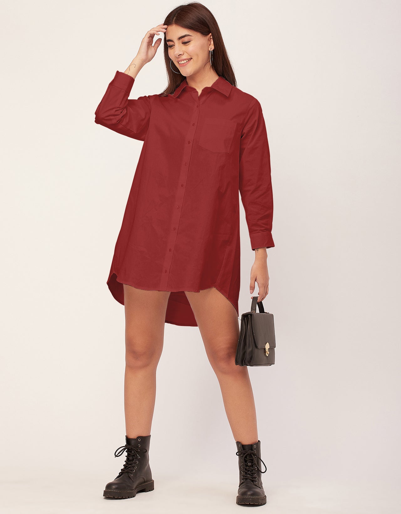 Women Classic Solid Cotton Shirt Dress