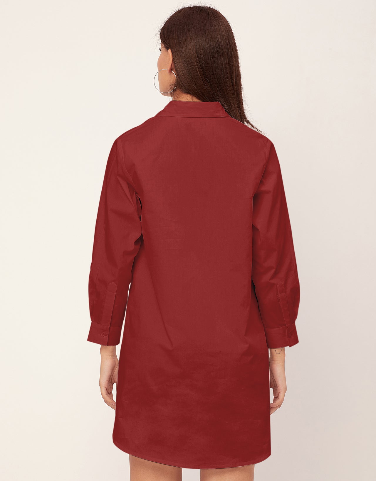 Women Classic Solid Cotton Shirt Dress
