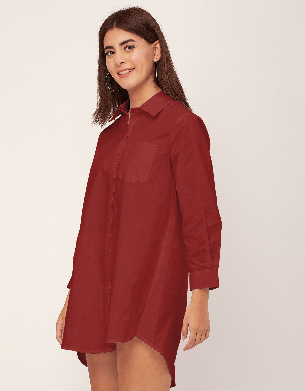 Women Classic Solid Cotton Shirt Dress