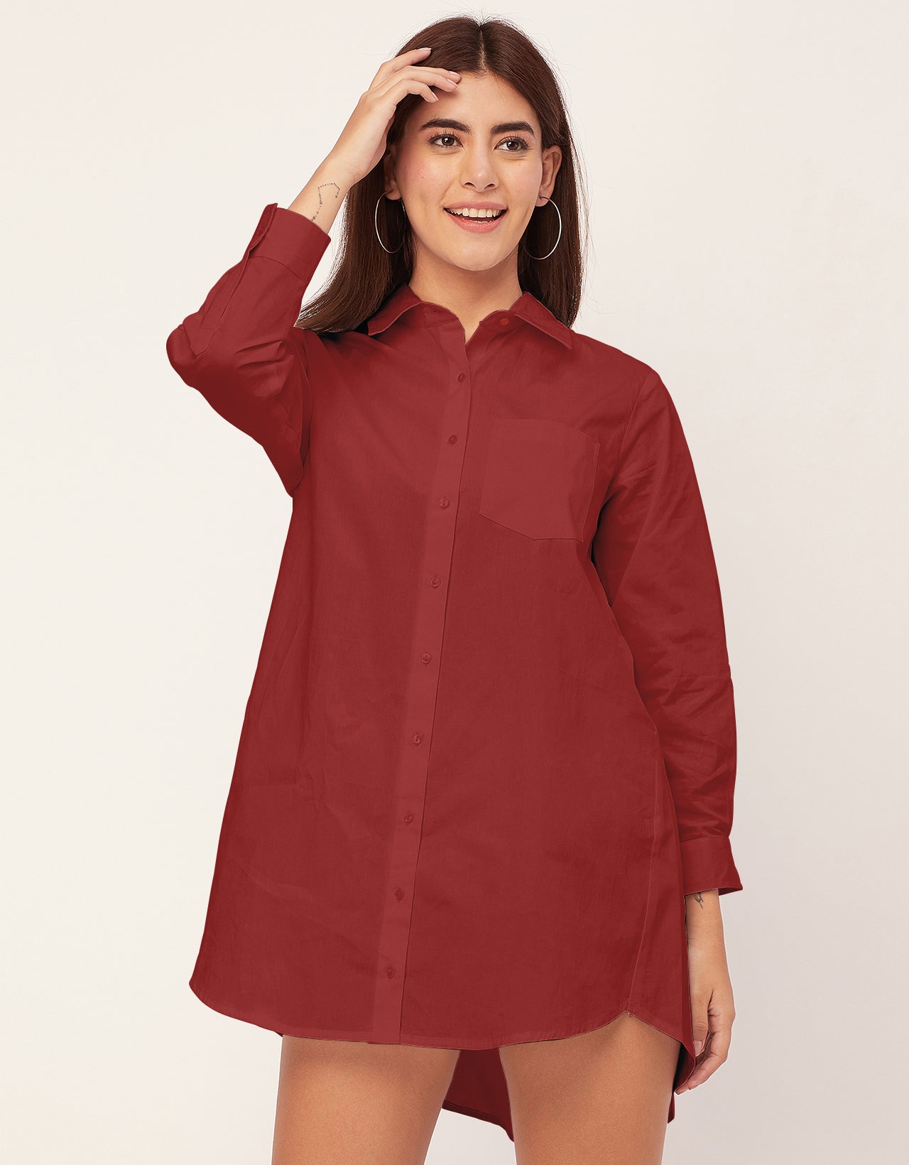 Women Classic Solid Cotton Shirt Dress