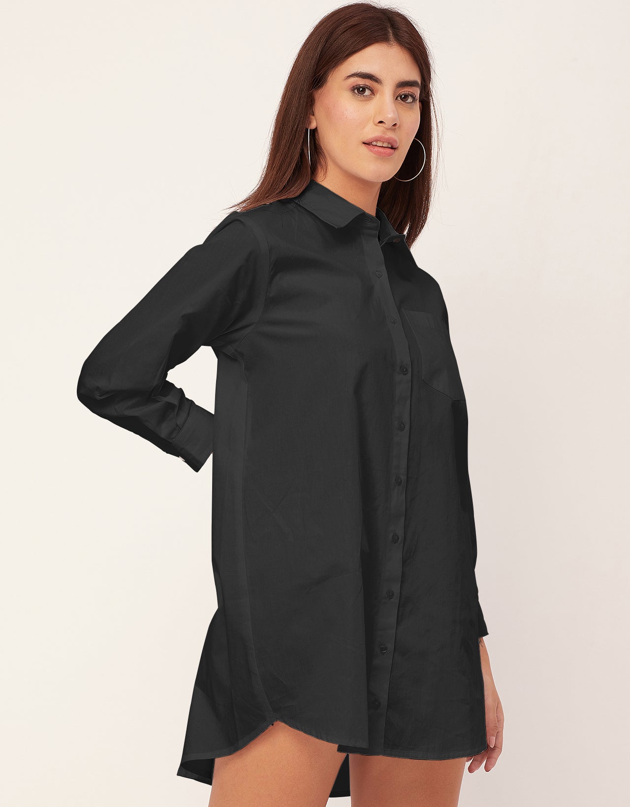 Women Classic Solid Cotton Shirt Dress