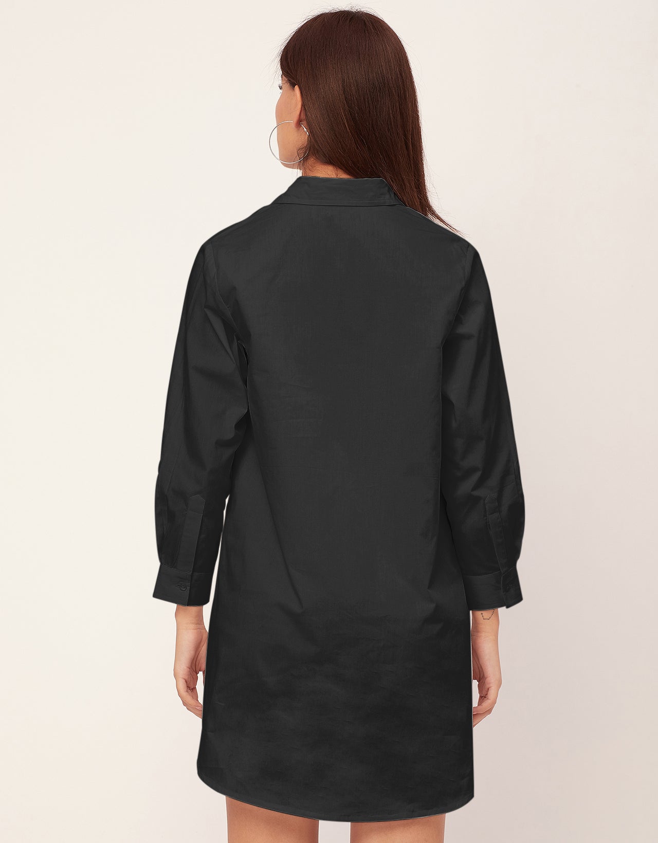 Women Classic Solid Cotton Shirt Dress
