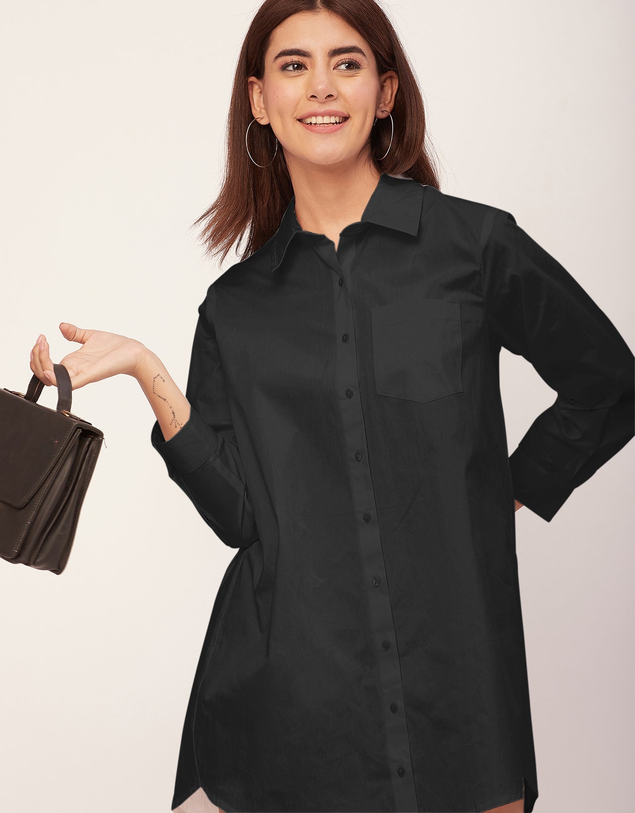 Women Classic Solid Cotton Shirt Dress