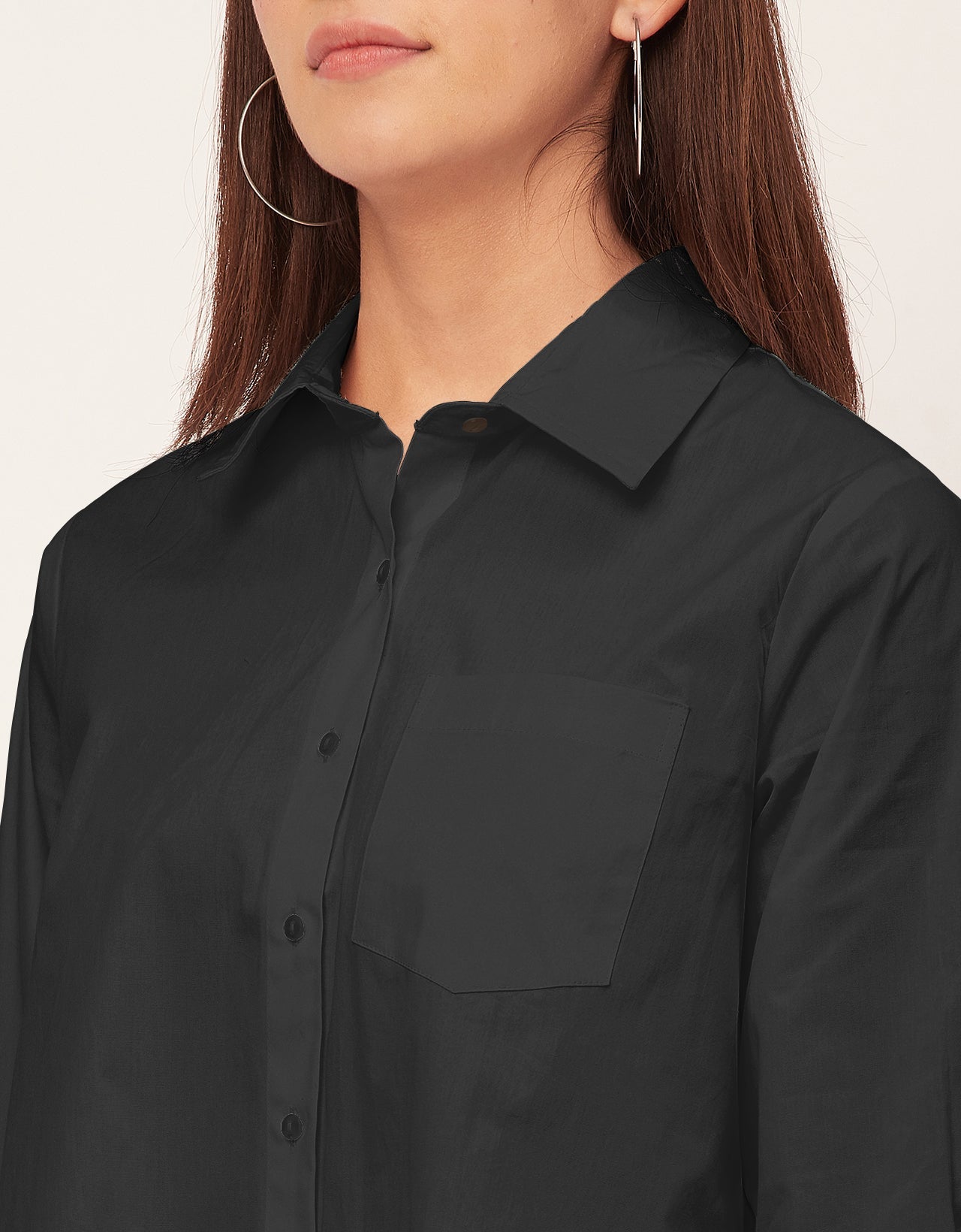 Women Classic Solid Cotton Shirt Dress