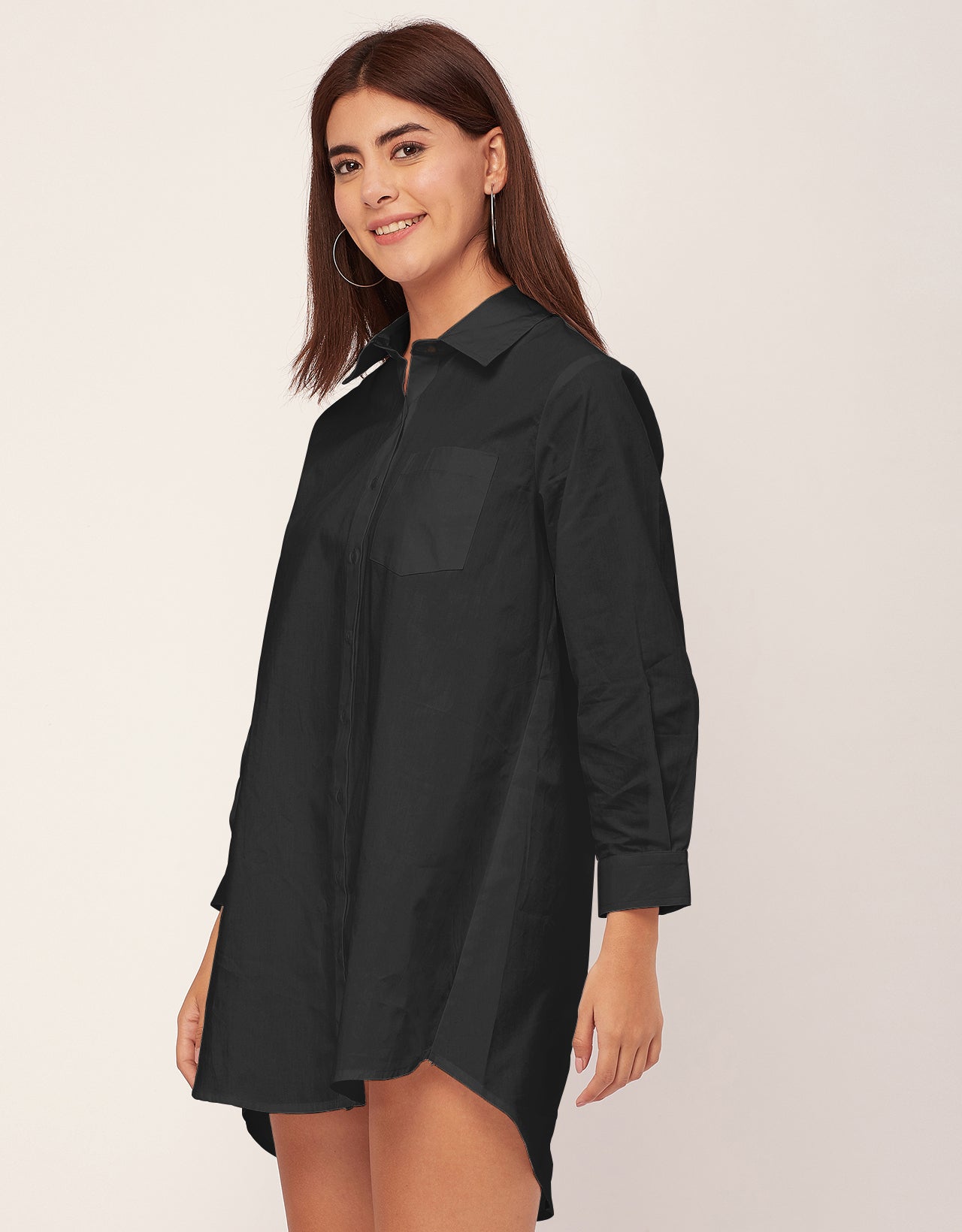 Women Classic Solid Cotton Shirt Dress