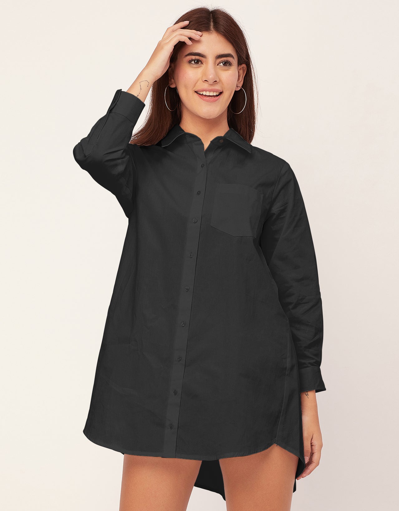 Women Classic Solid Cotton Shirt Dress