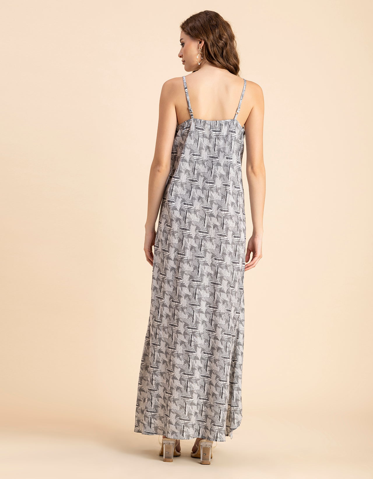 Sleeveless Geometric High Low Rayon Dress