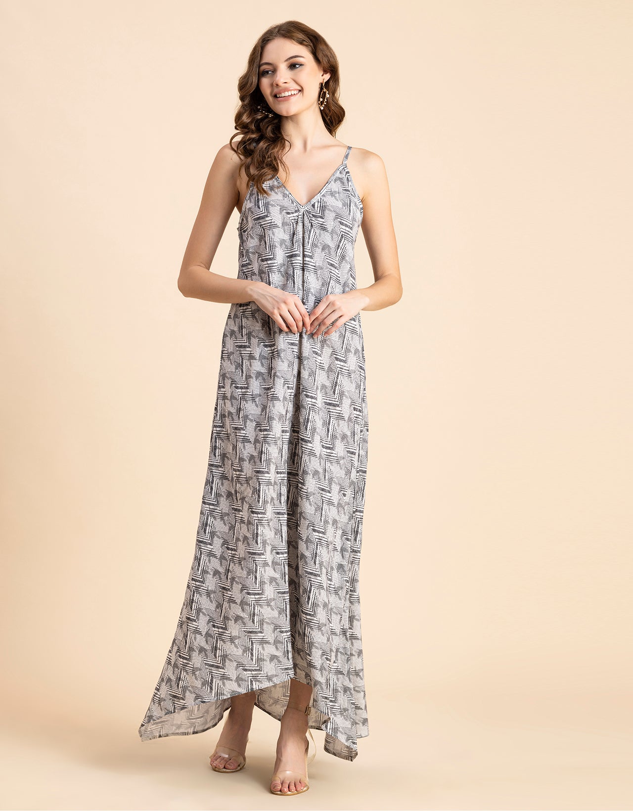 Sleeveless Geometric High Low Rayon Dress