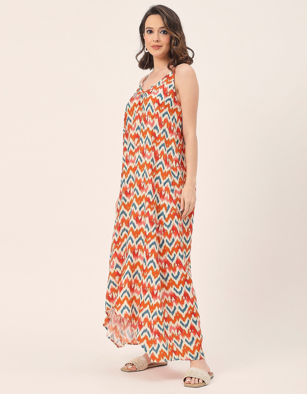Sleeveless Geometric High Low Rayon Dress