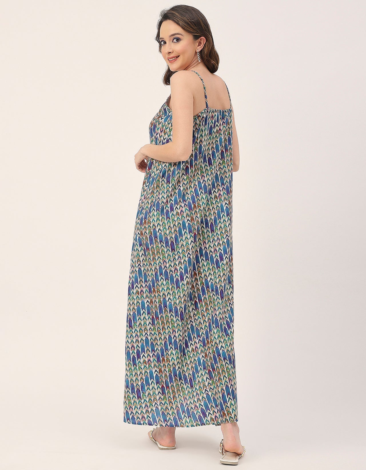 Sleeveless Geometric High Low Rayon Dress