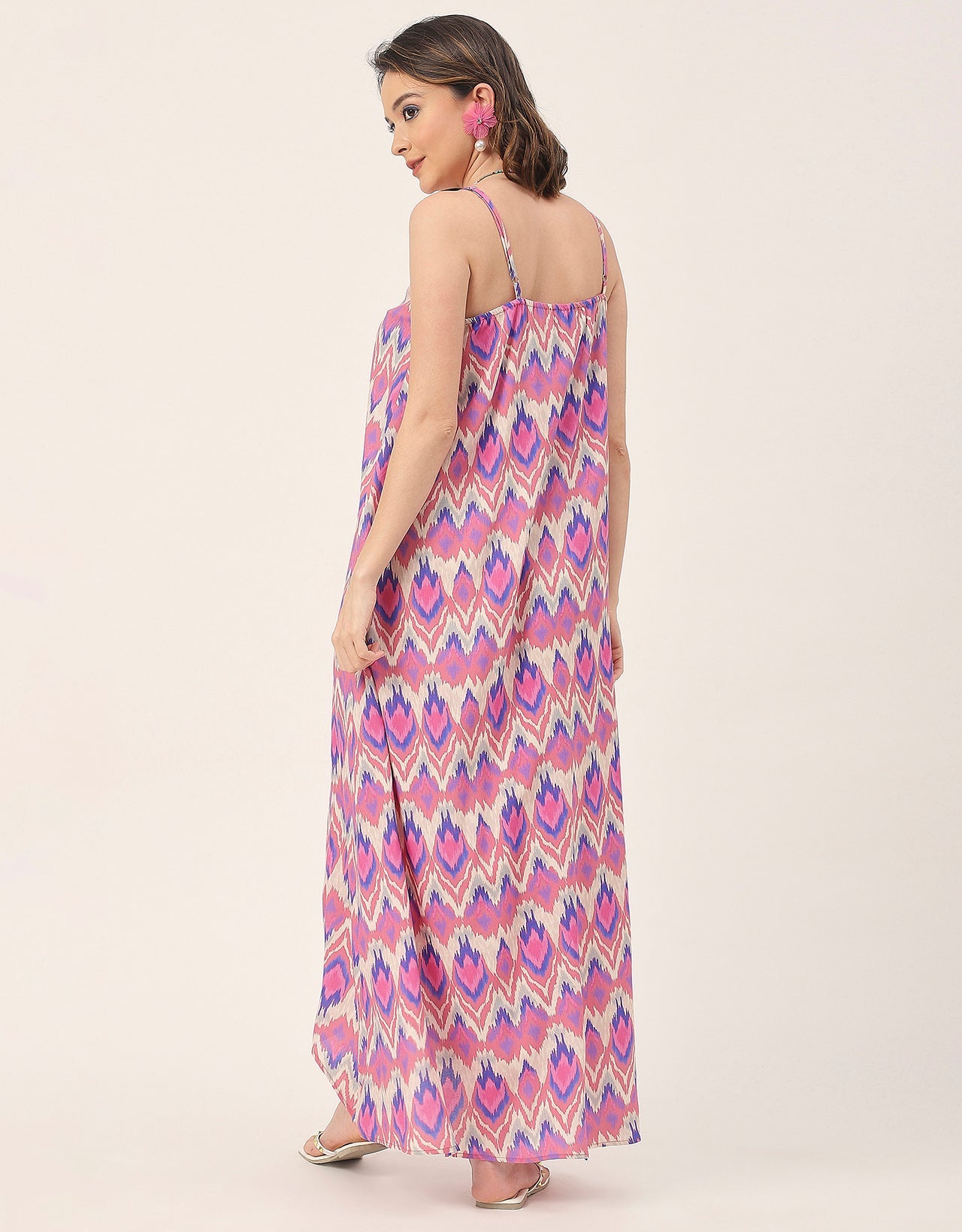 Sleeveless Geometric High Low Rayon Dress