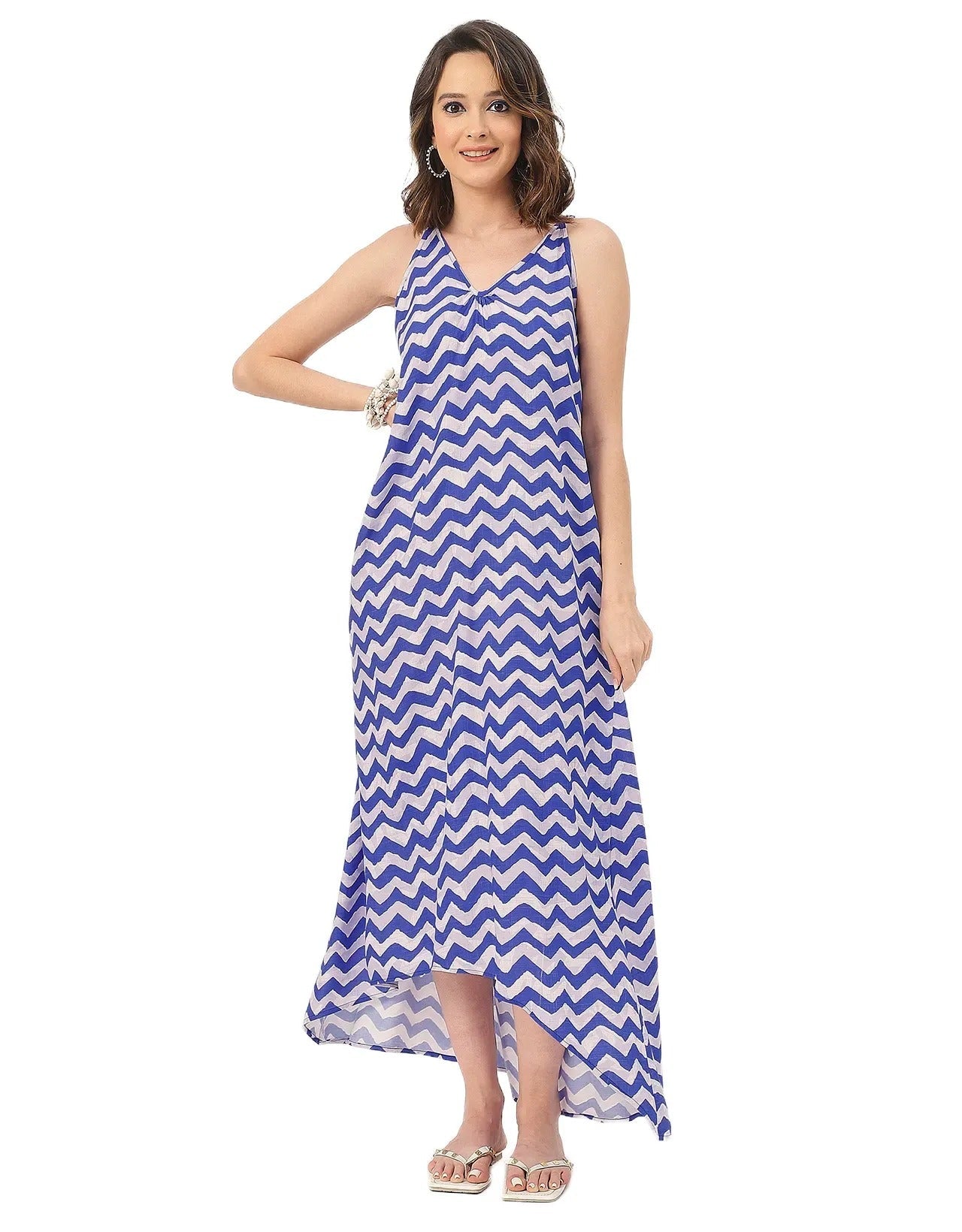 Sleeveless Geometric High Low Rayon Dress