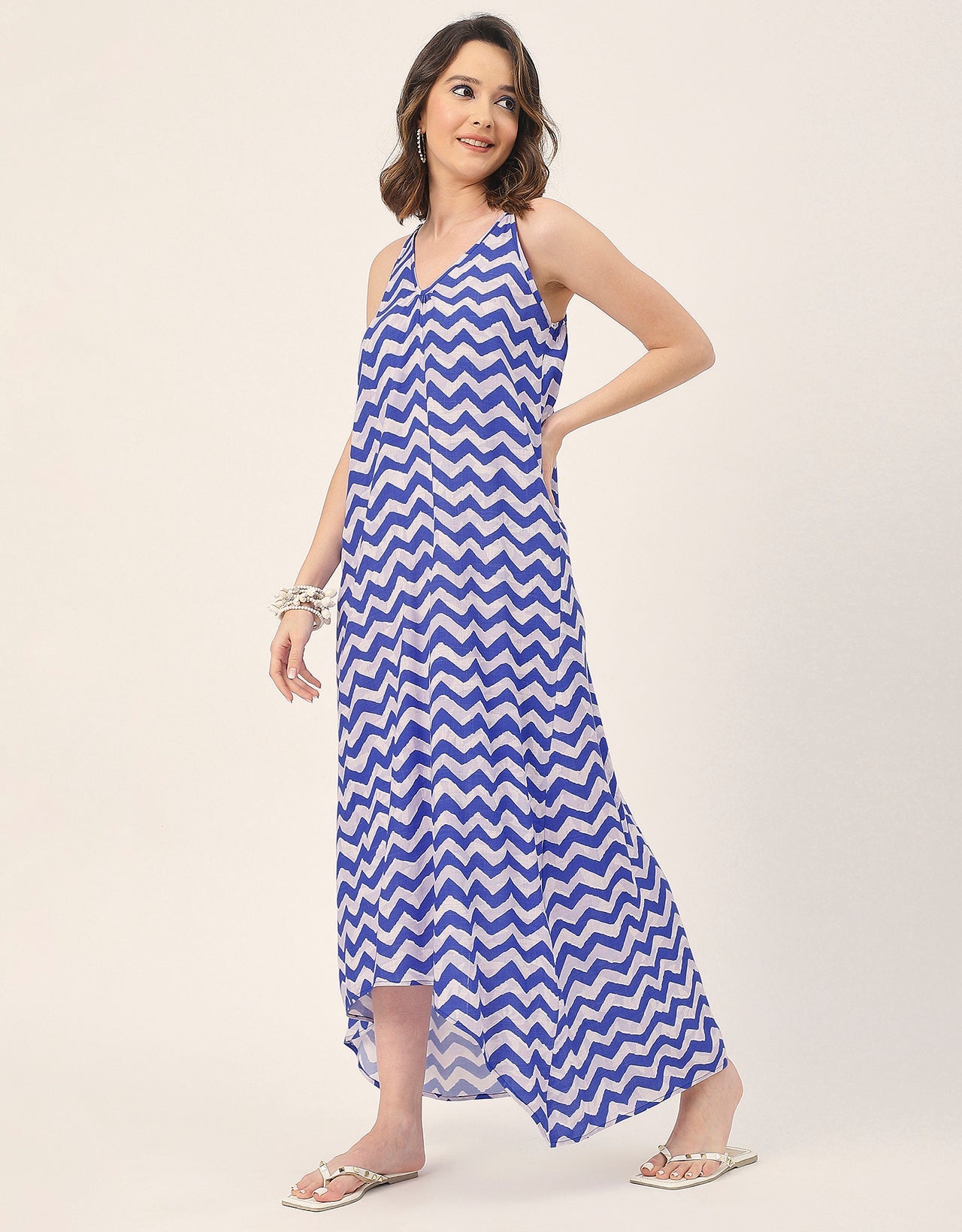Sleeveless Geometric High Low Rayon Dress