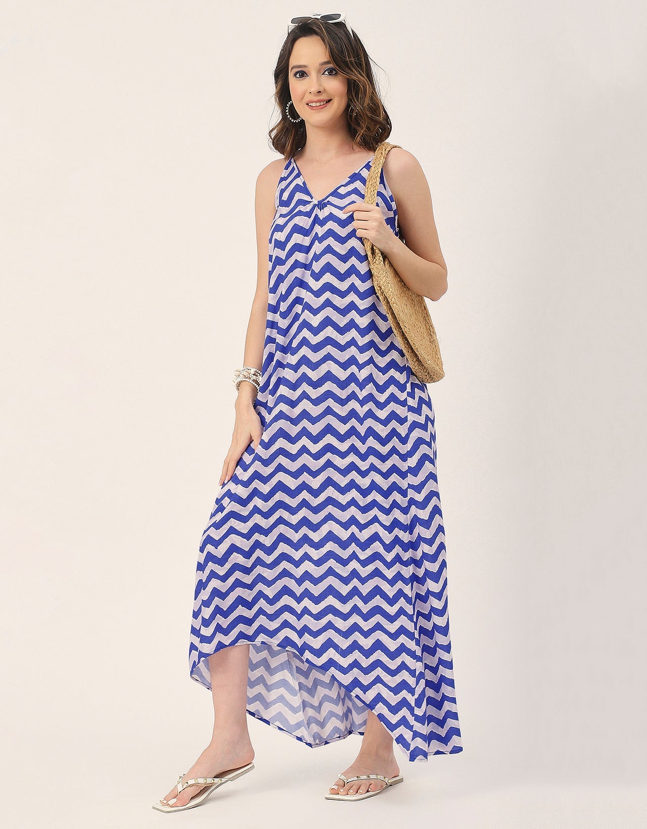 Sleeveless Geometric High Low Rayon Dress