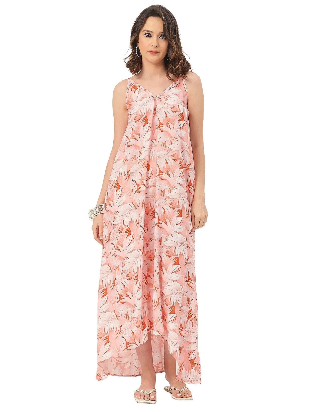 Sleeveless Geometric High Low Rayon Dress