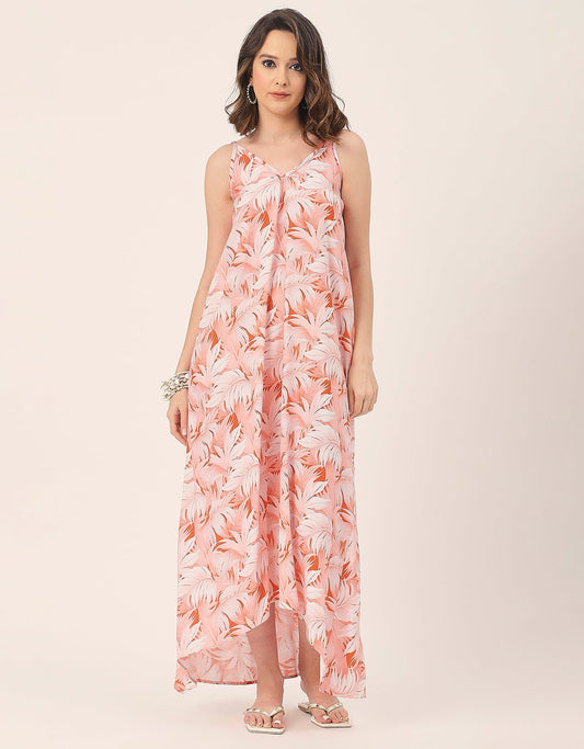 Sleeveless Geometric High Low Rayon Dress