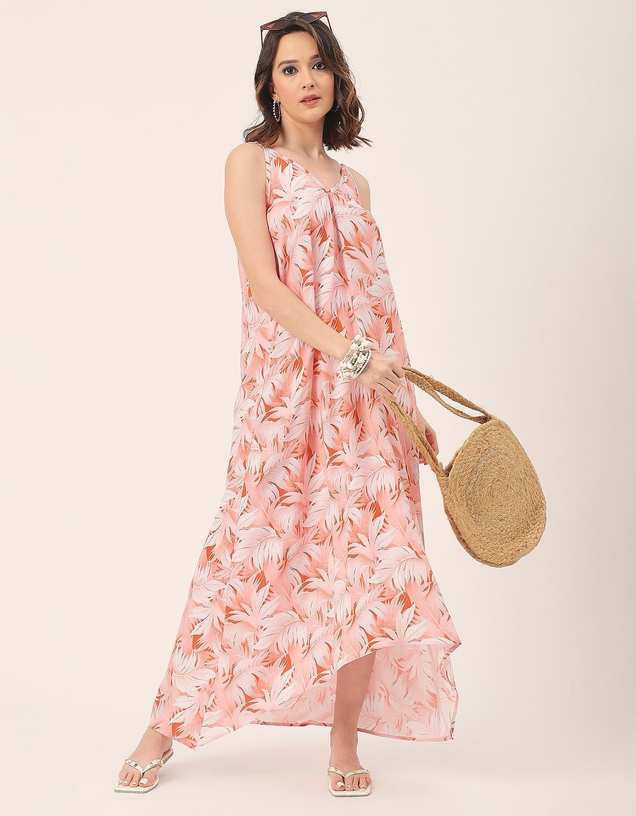 Sleeveless Geometric High Low Rayon Dress