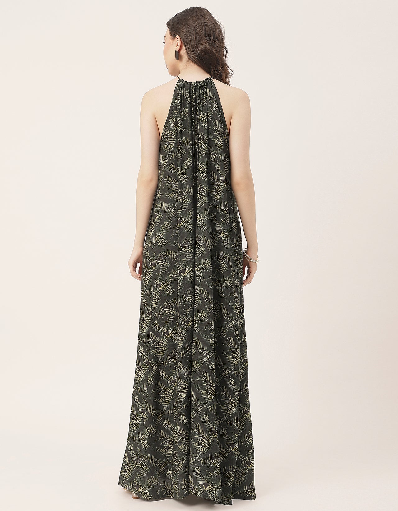 Stylish Sleeveless Ikat Halter Neck A-Line Rayon Dress