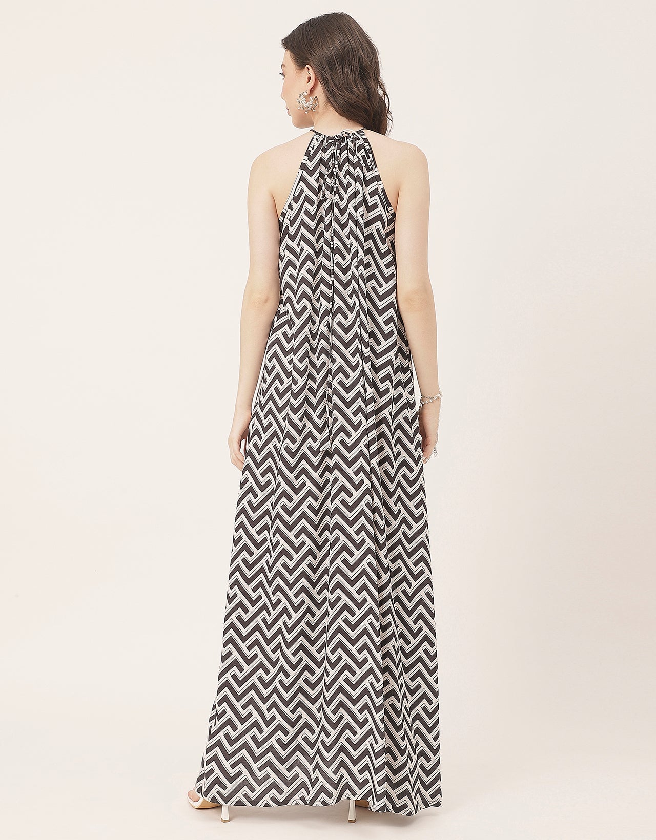 Stylish Sleeveless Ikat Halter Neck A-Line Rayon Dress
