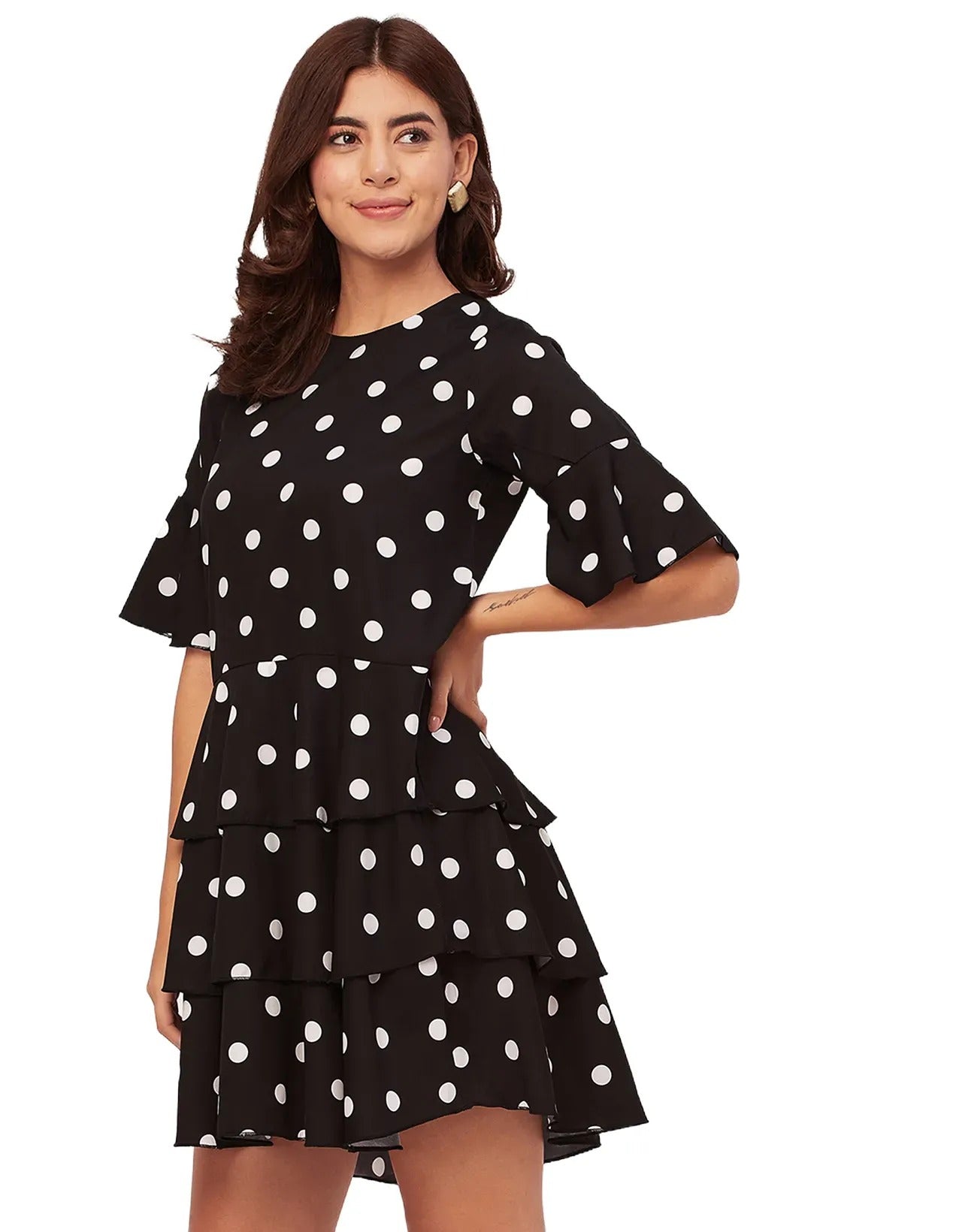 Romantic Printed quarter sleeve Drop Waist Dress