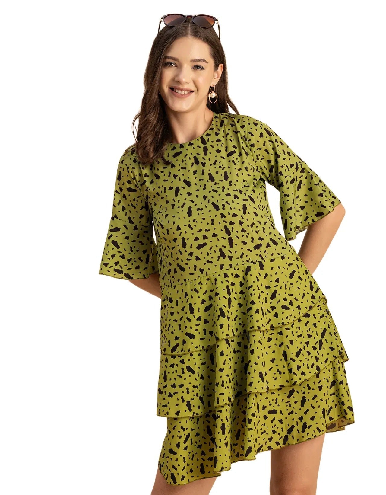 Romantic Printed quarter sleeve Drop Waist Dress