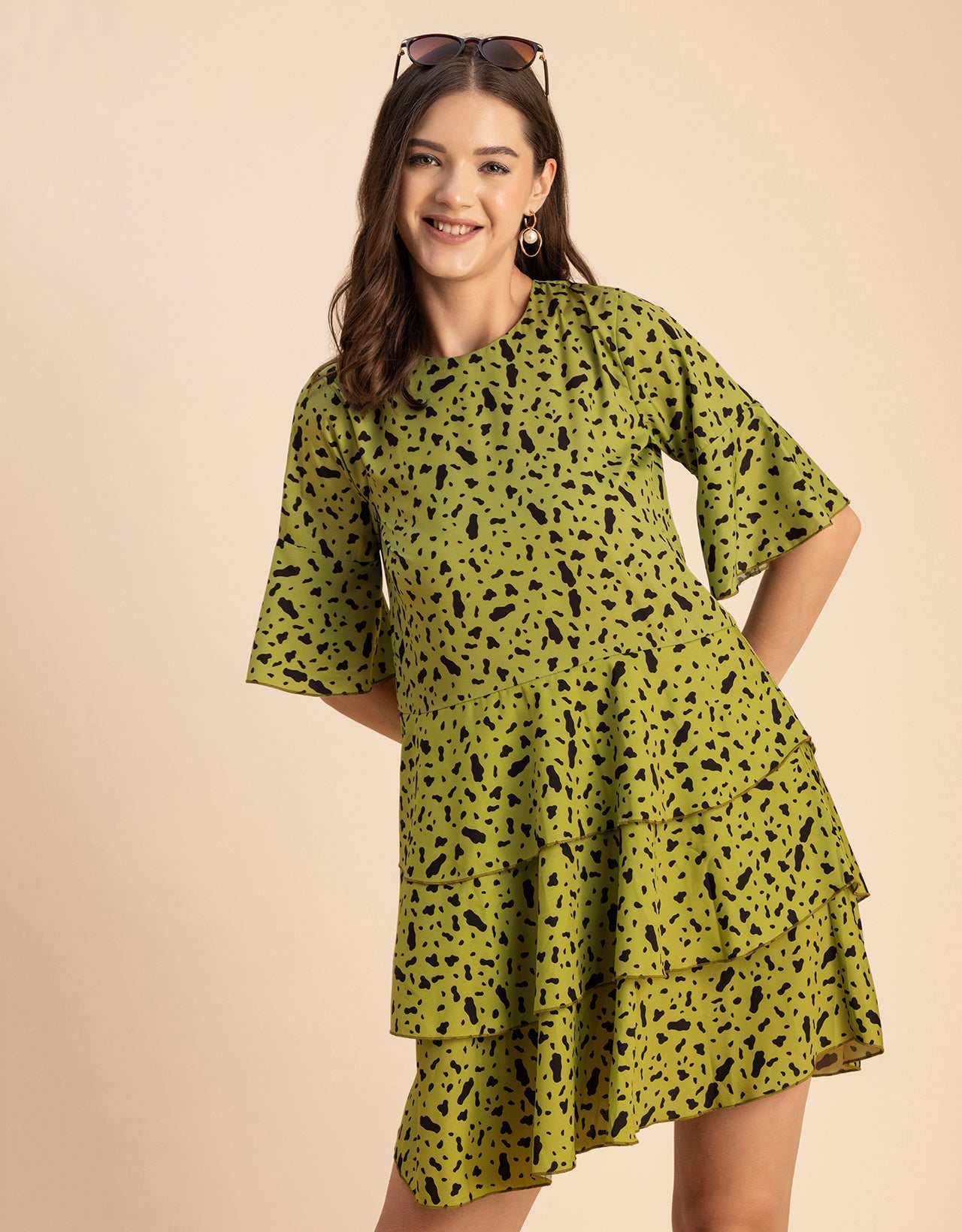 Romantic Printed quarter sleeve Drop Waist Dress