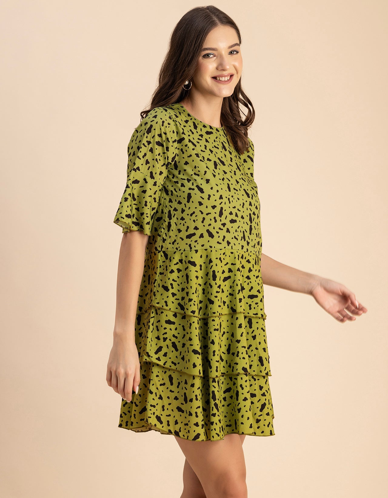 Romantic Printed quarter sleeve Drop Waist Dress