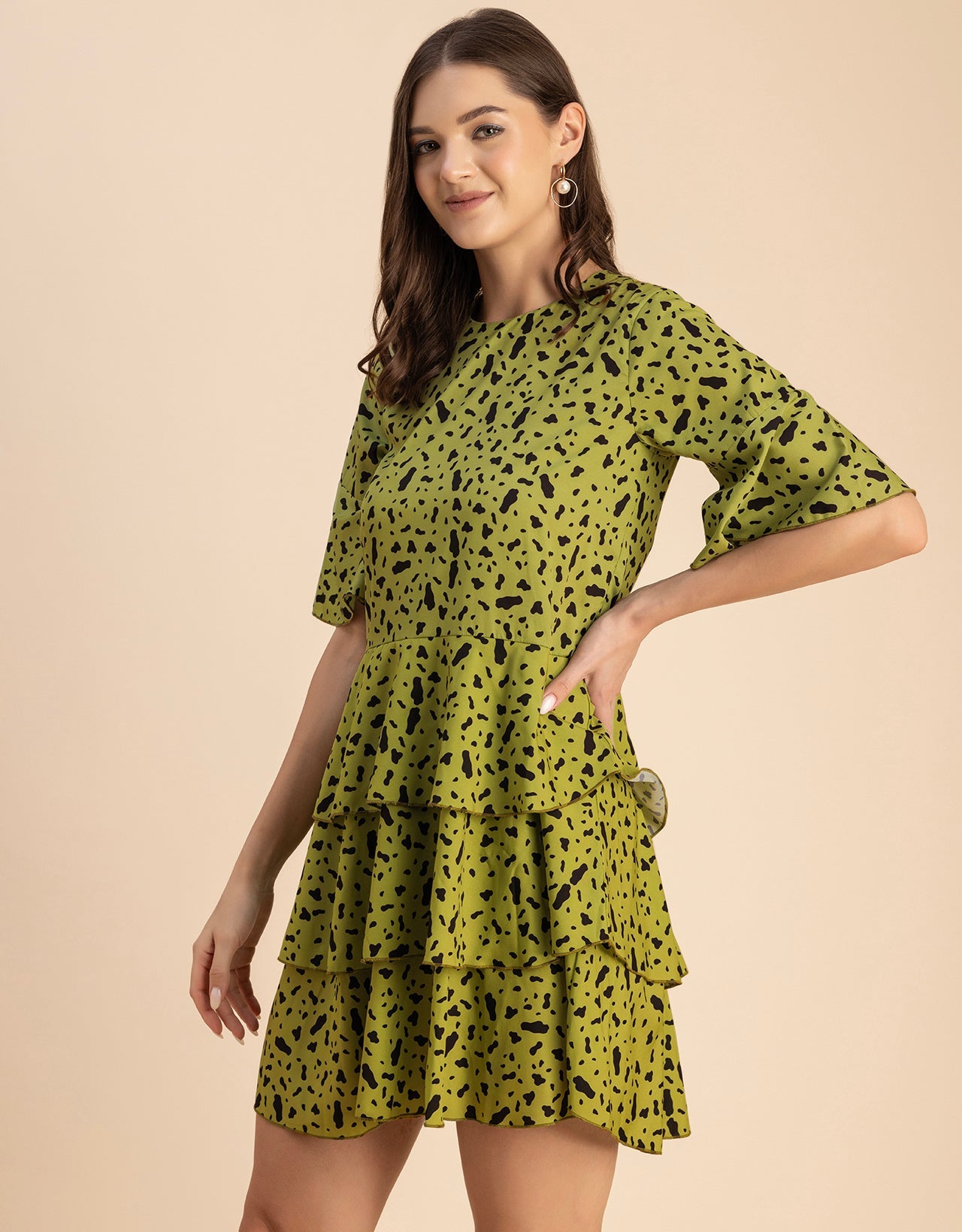 Romantic Printed quarter sleeve Drop Waist Dress