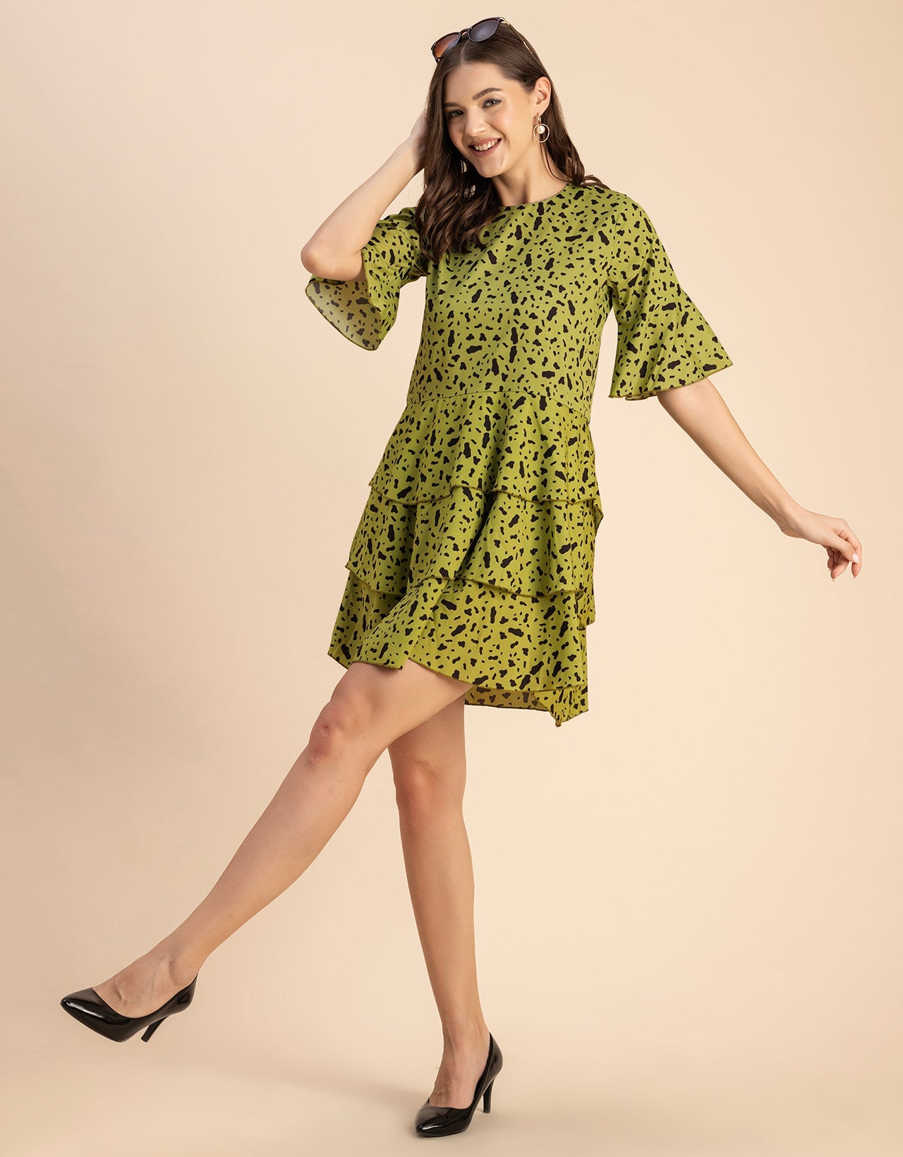 Romantic Printed quarter sleeve Drop Waist Dress