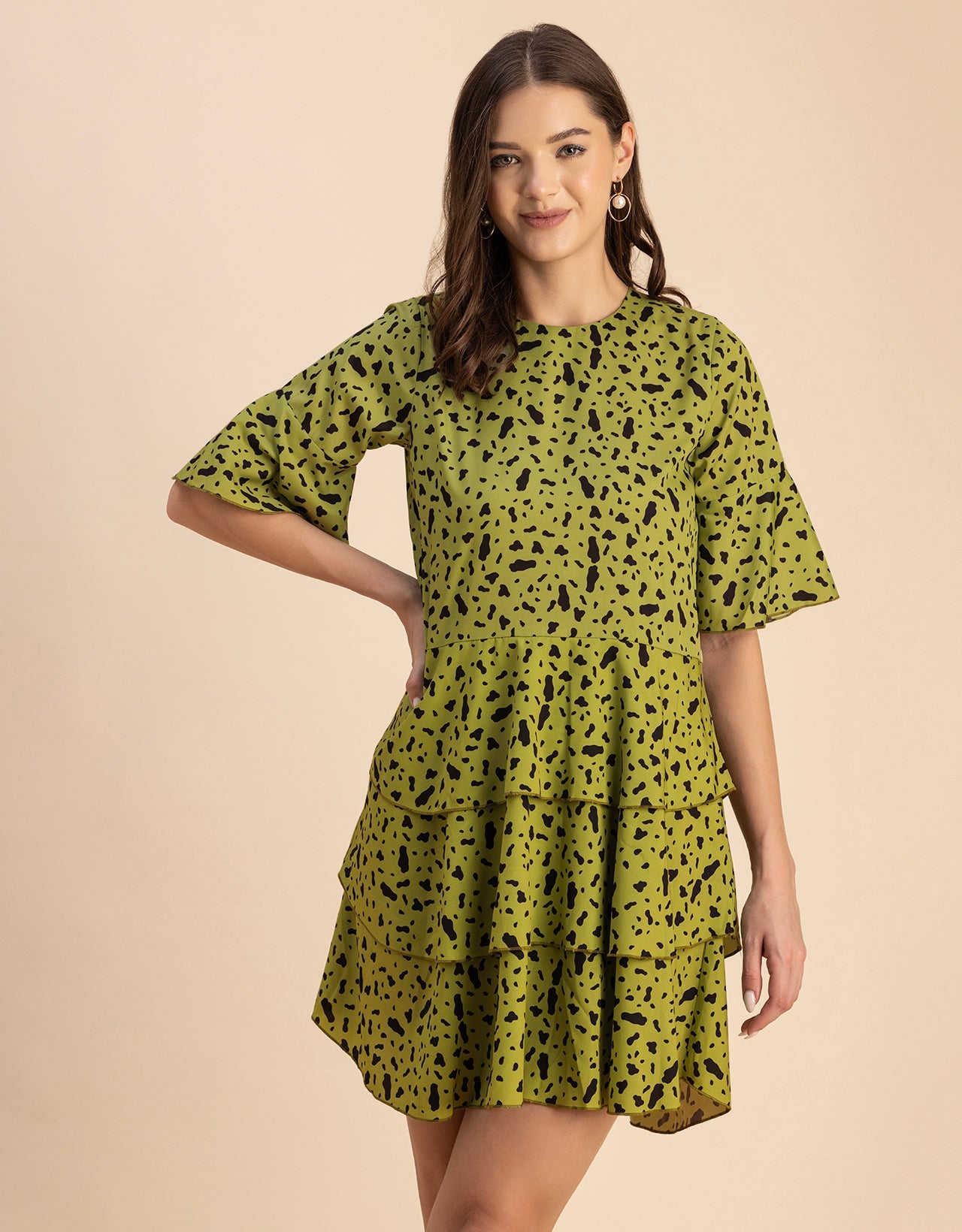 Romantic Printed quarter sleeve Drop Waist Dress