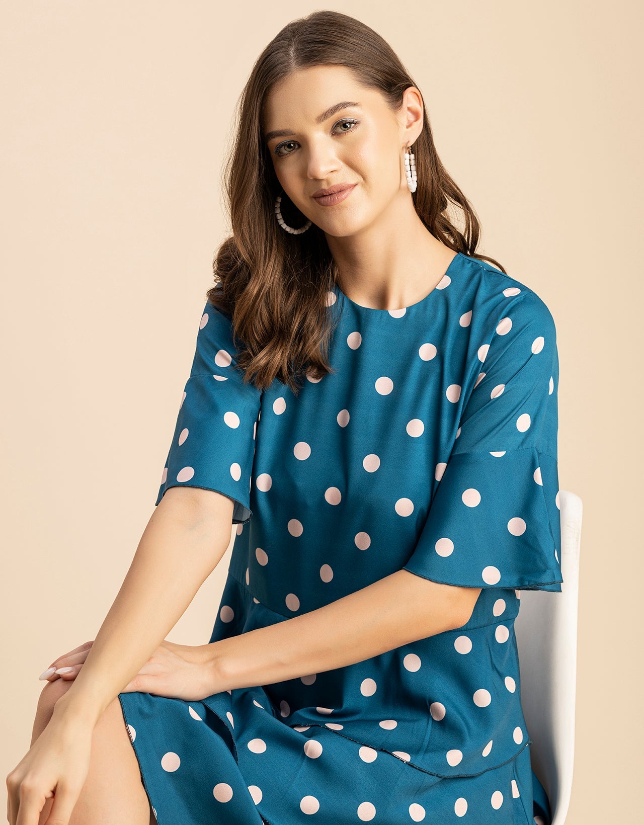 Romantic Printed quarter sleeve Drop Waist Dress