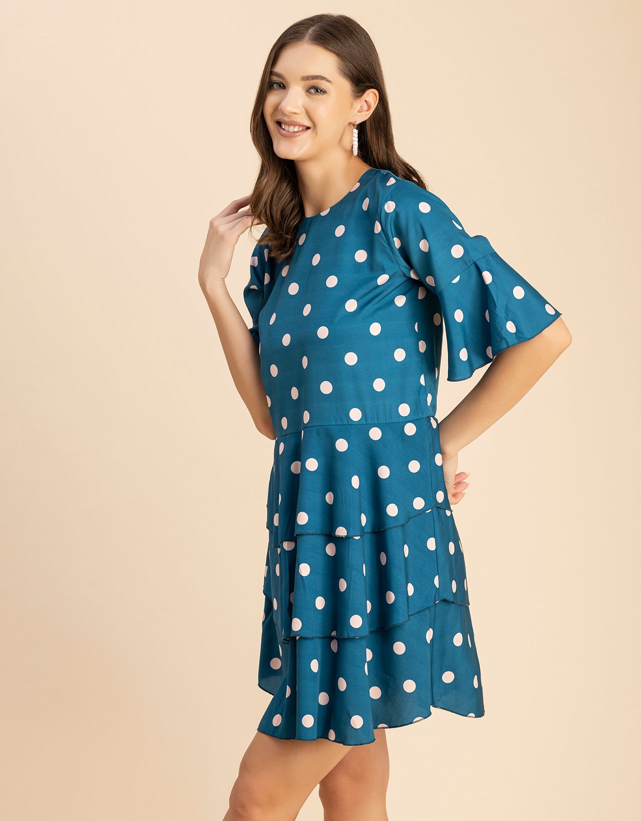 Romantic Printed quarter sleeve Drop Waist Dress