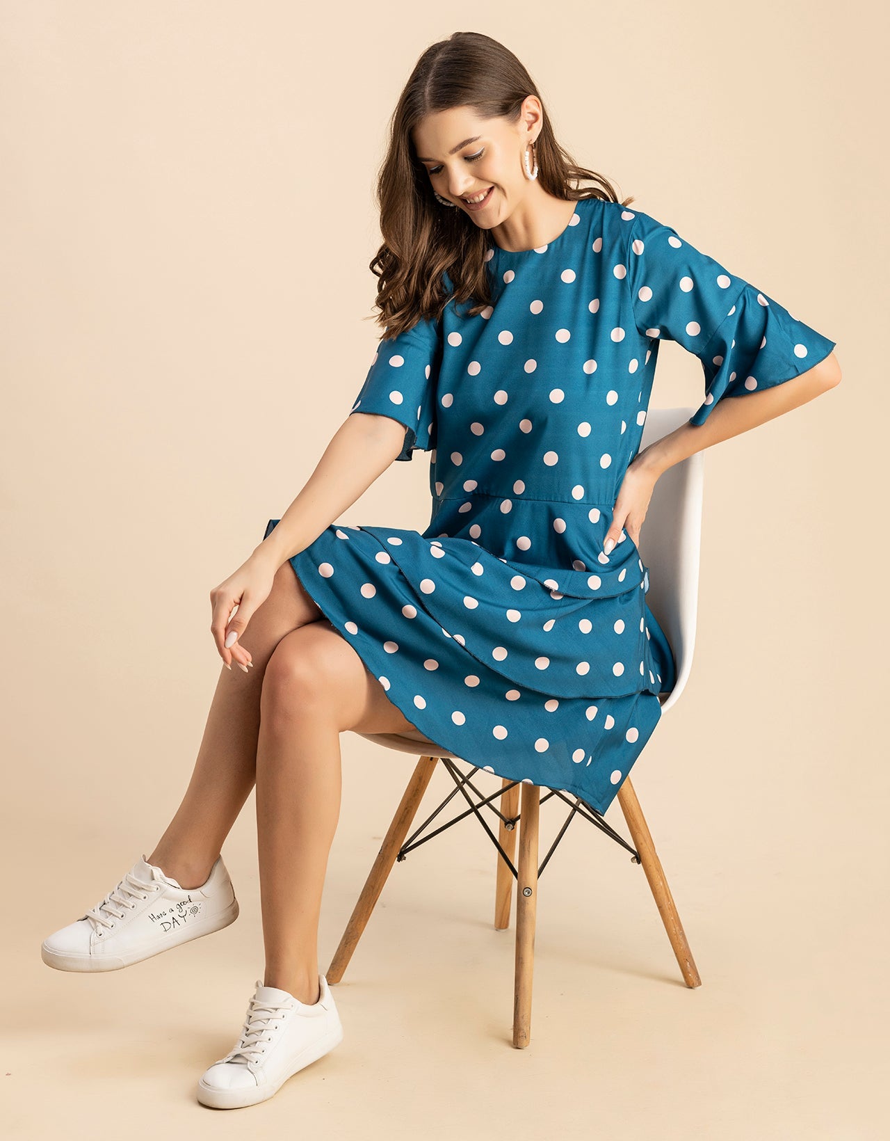 Romantic Printed quarter sleeve Drop Waist Dress