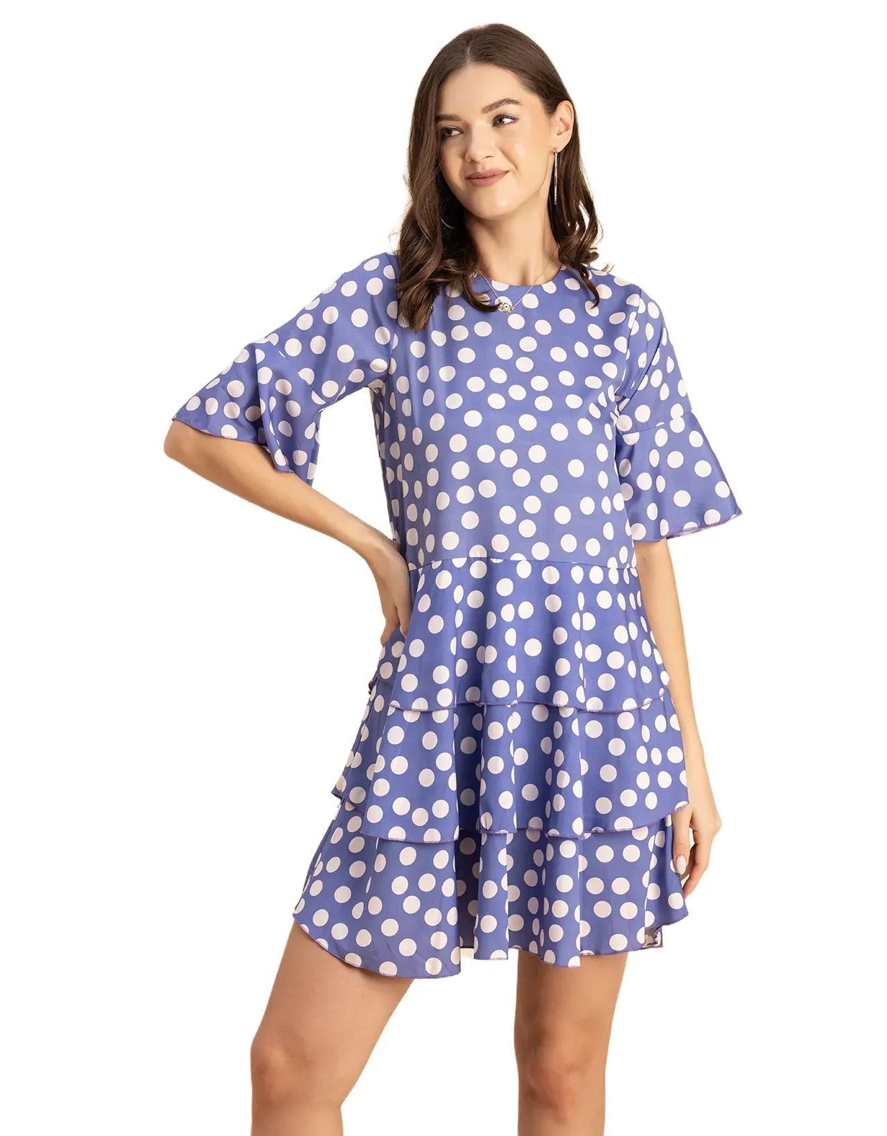 Romantic Printed quarter sleeve Drop Waist Dress