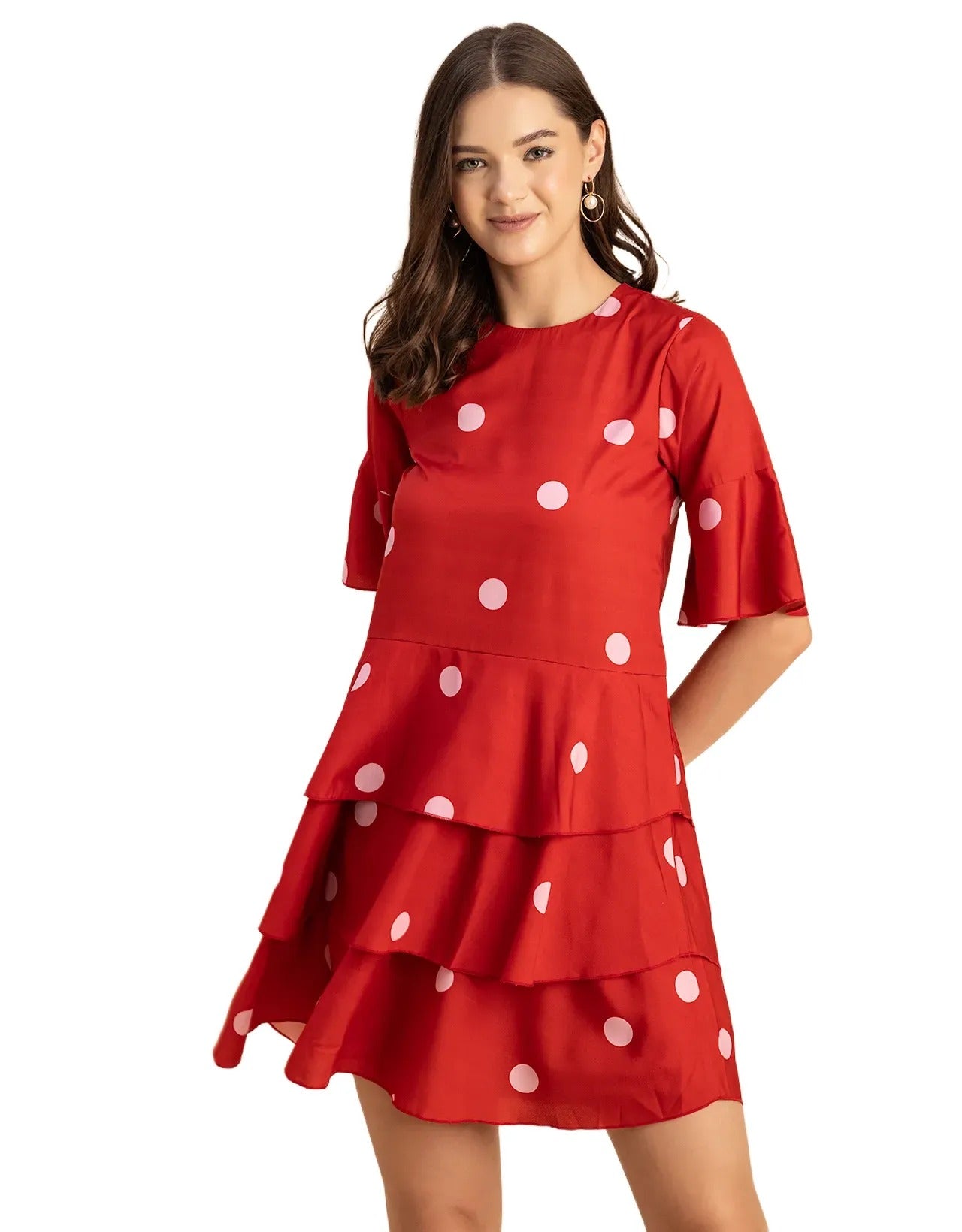 Romantic Printed quarter sleeve Drop Waist Dress