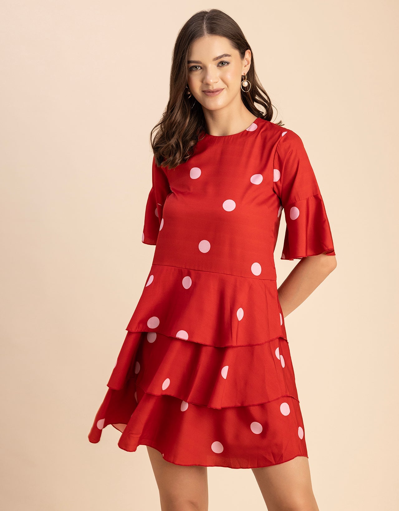 Romantic Printed quarter sleeve Drop Waist Dress