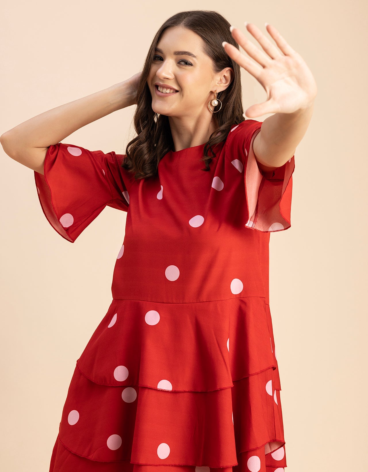 Romantic Printed quarter sleeve Drop Waist Dress