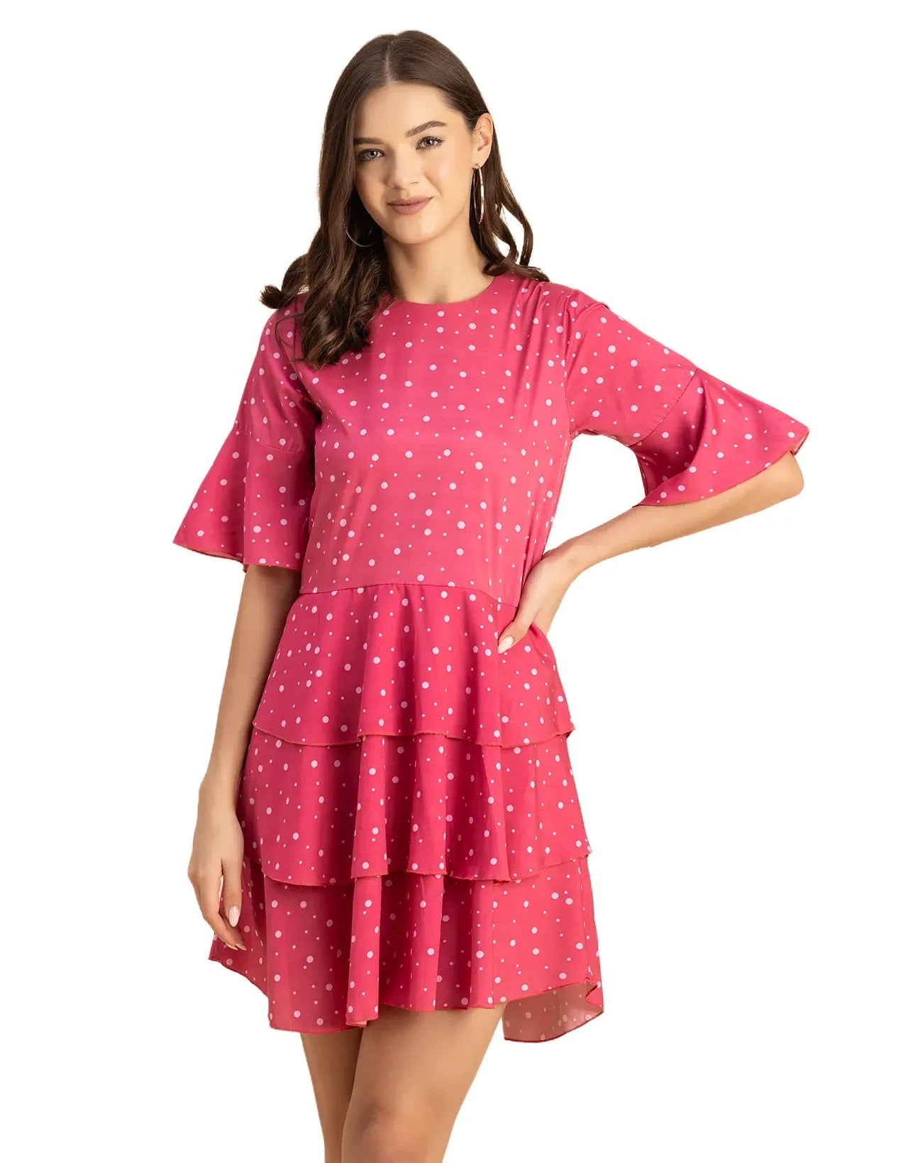 Romantic Printed quarter sleeve Drop Waist Dress
