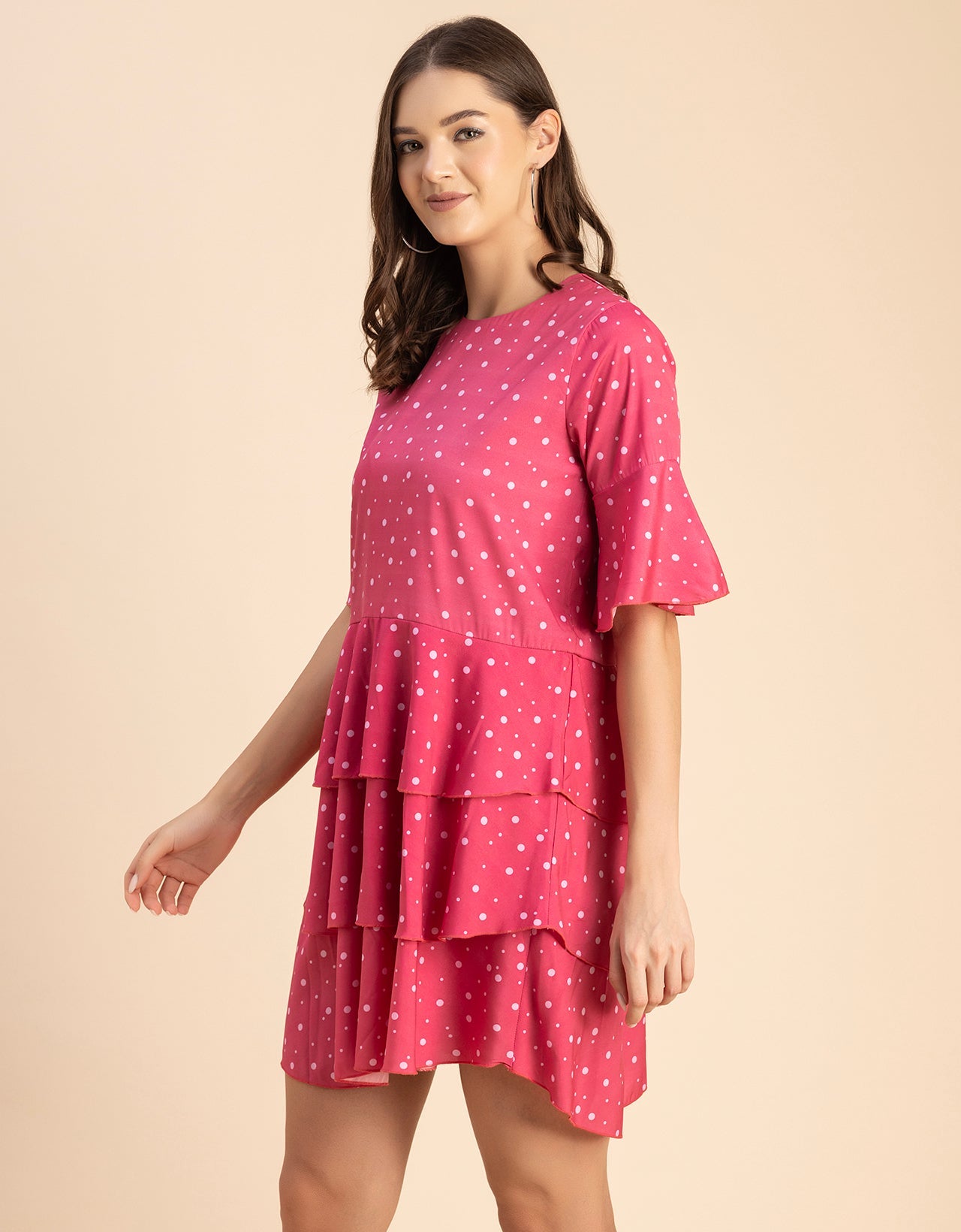 Romantic Printed quarter sleeve Drop Waist Dress