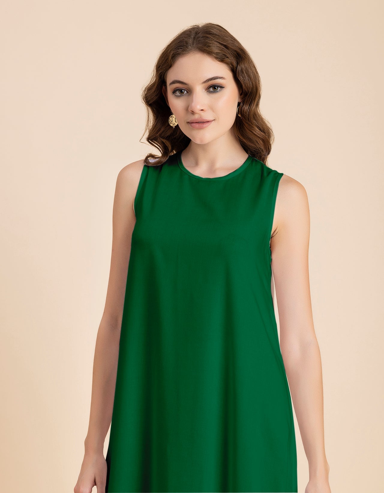 Contemporary Asymmetric Round Neck Solid Rayon Dress