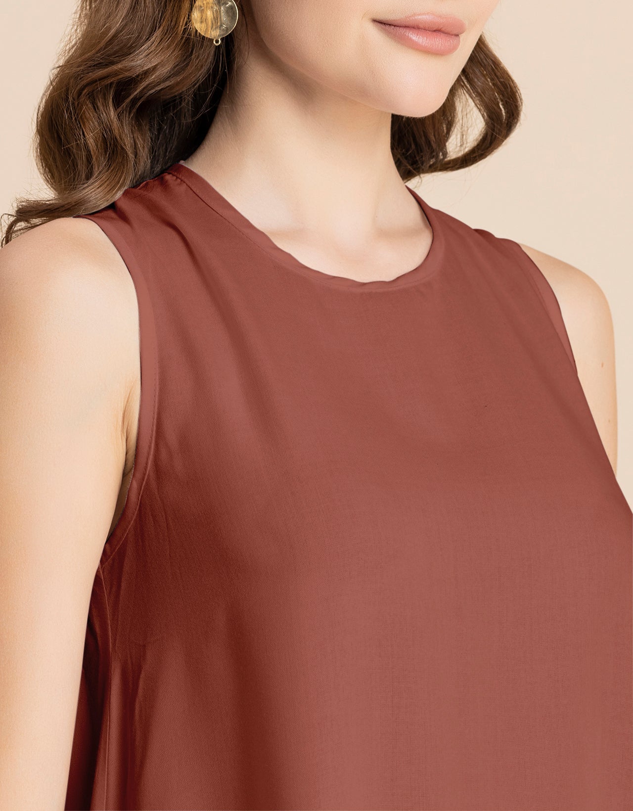 Contemporary Asymmetric Round Neck Solid Rayon Dress