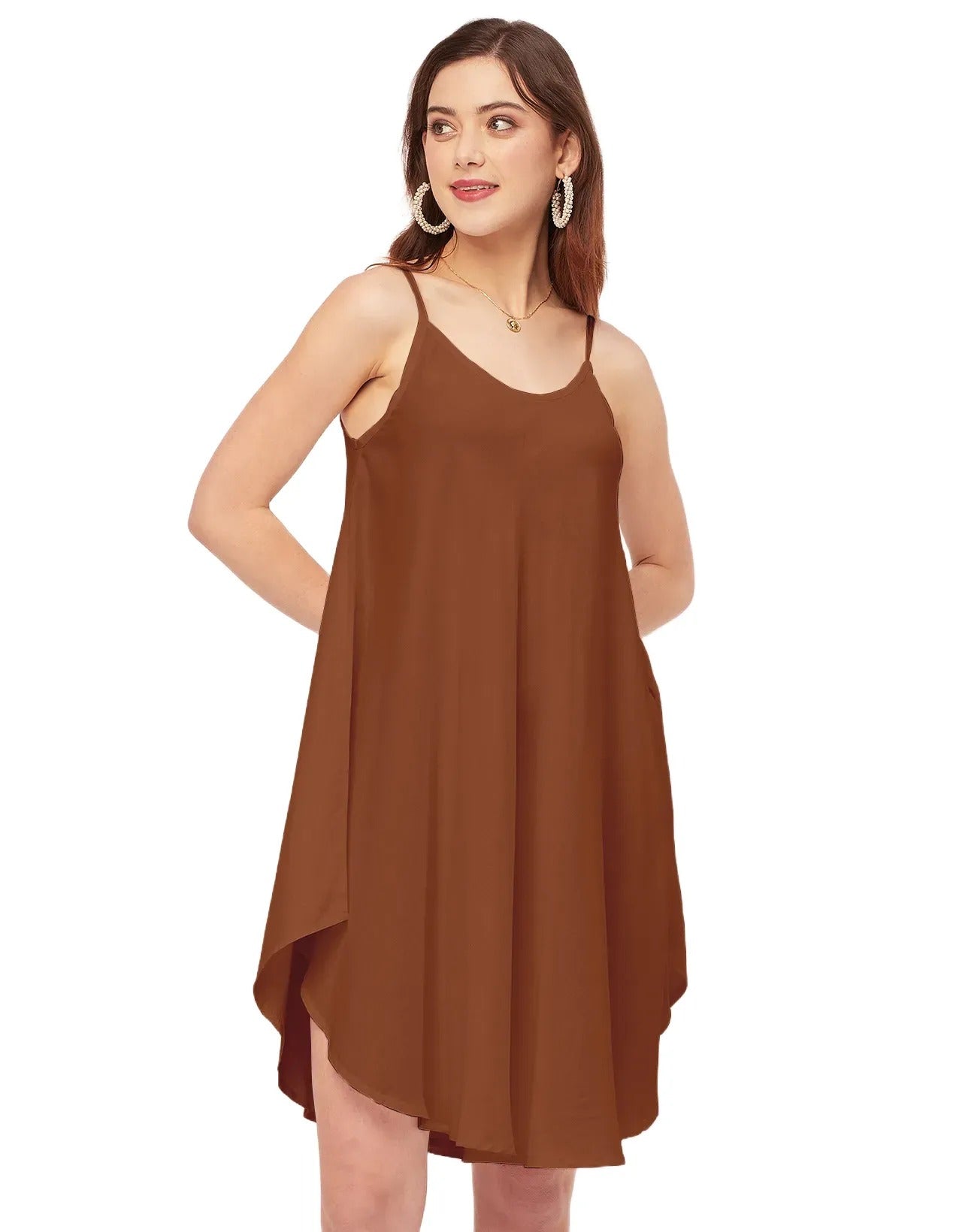 Shoulder Straps Round Neck Rayon Dress