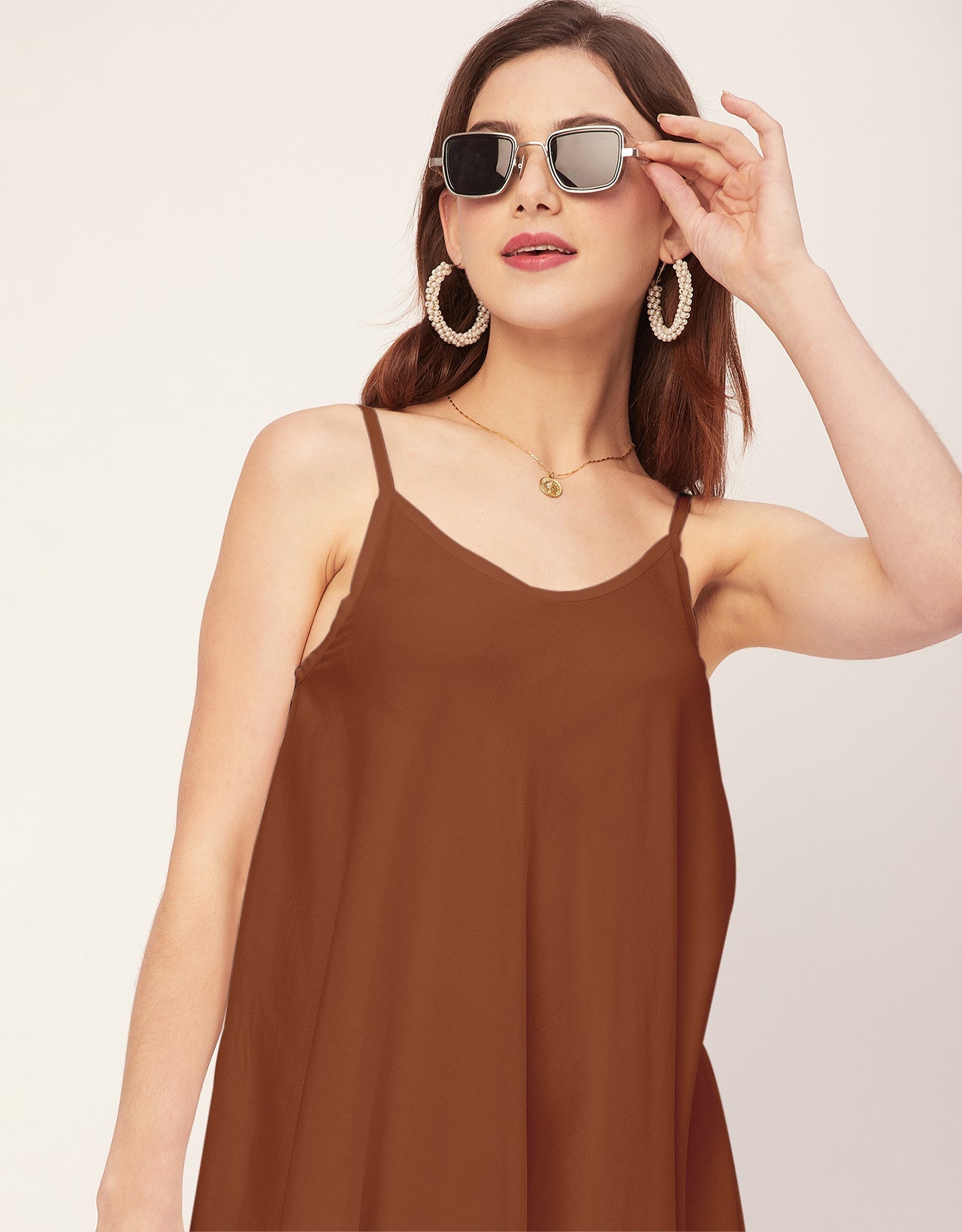 Shoulder Straps Round Neck Rayon Dress